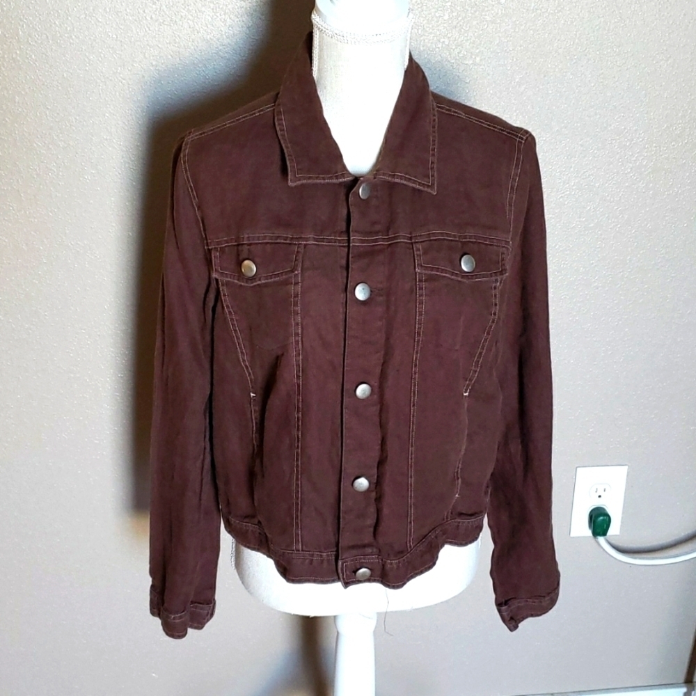 Carole Little linen chocolatebrown button-down jacket Resortwear Lagenlook Beach